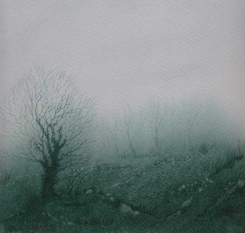 Print of hills  | Northumberland landscape print | Mist and trees